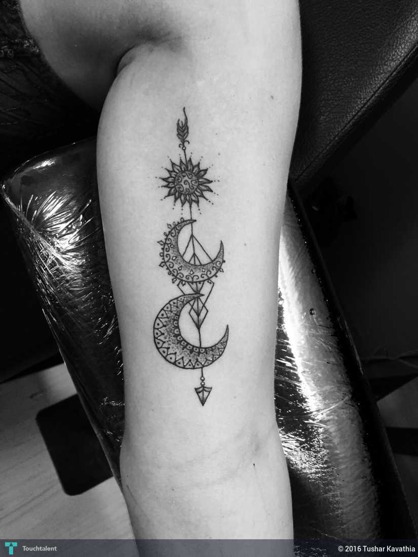 geometric moon tattoo done by ravi kavathia geometric moon tattoo done by ravi kavathia